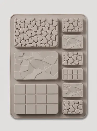 Thick silicone chocolate bar mold with eight mini bars, various patterns, Model KS103