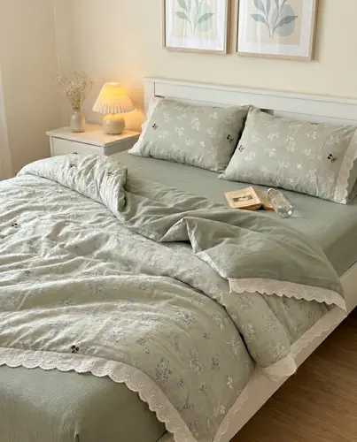 Yumshoq paxta effektli ko'rpa-to'shak to'plami, «Komfort» liniyasi, chang yashil, model X-BEDS9E