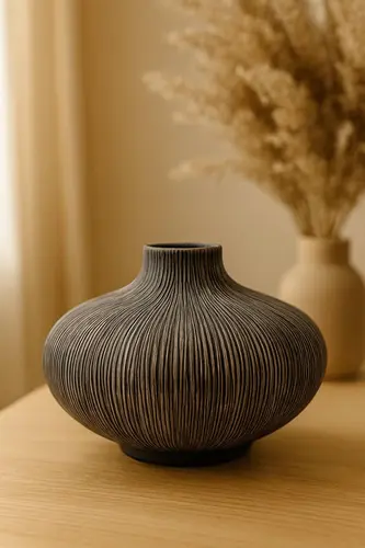 Minimalist Embossed Deep Gray Vase X-VASE3S