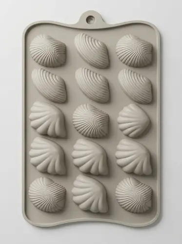 Thick silicone mold for chocolate and candies in four types of seashells, Model KS116
