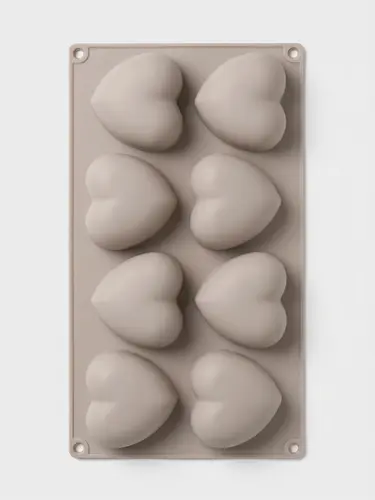 Thick silicone mold for baking in large smooth heart shapes, Model KS86