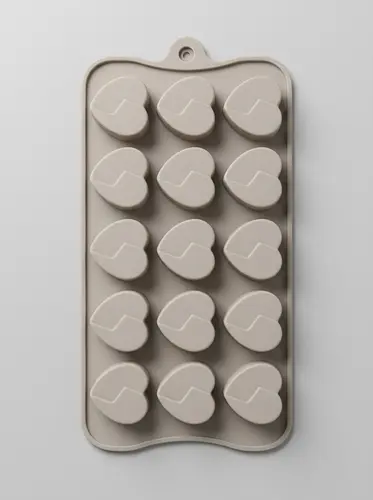 Thick silicone mold for chocolate and candies in smooth volumetric hearts, Model KS118