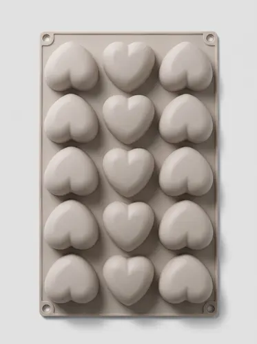 Thick silicone baking mold in small heart shapes, Model KS87