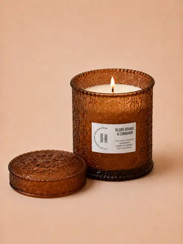 Премиальная ароматическая свеча Blood Orange & Cinnamon, янтарно-коричневая, модель X-CND11B