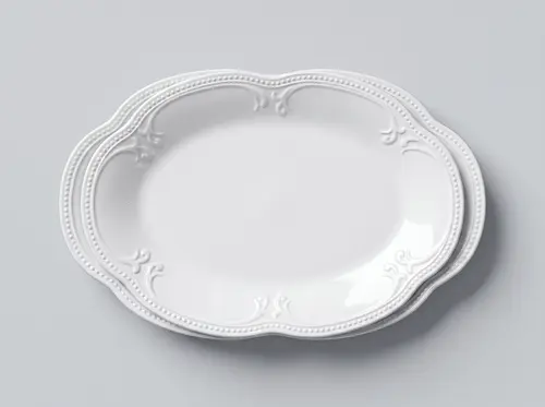 Yengil estetika rel'efli naqshli oval keramika likopcha, 26×18 sm, X-CPL18D