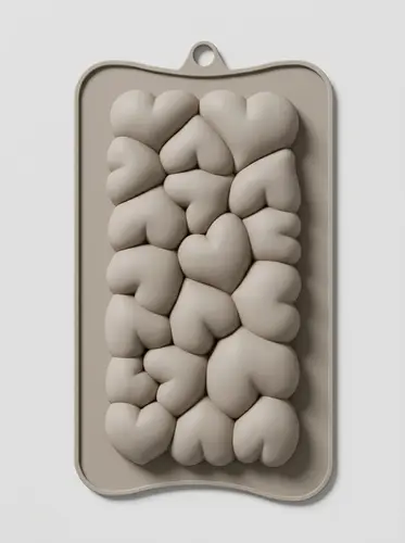 Thick silicone mold for chocolate bar with large heart relief, Model KS105